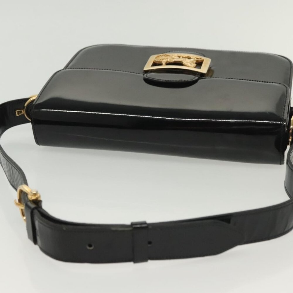 Authentic CELINE Horse Carriage Shoulder Bag Patent leather Black Gold - Picture 14 of 16